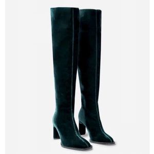 TAMARA MELLON 'Eclipse 75' Velvet Knee High Boots in Emerald